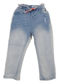 Modro-bílé skinny teplákové rifle s prošoupáním a páskem BABY