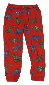 Červené tepláky s dinosaury s vánočním motivem little kids