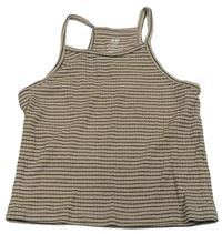 Hnědo-černý pruhovaný žebrovaný crop top H&M