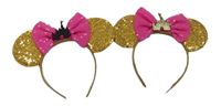 2x zlato-růžové flitrové čelenka s oušky a mašlí - Minnie
