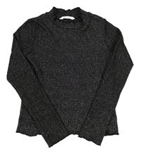 Černý třpytivý žebrovaný crop svetr H&M