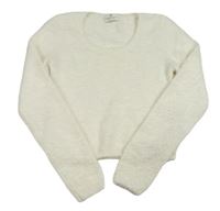 Bílý chlupatý crop svetr H&M