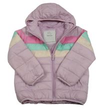 Růžová prošívaná šusťáková zateplená bunda s pruhy a kapucí Tu