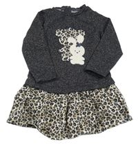 Tmavomodro-vzorované teplákové třpytivé šaty s medvědem a zajícem iDo