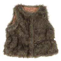 Hnědá kožešinová podšitá vesta s páskem