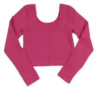 Fuchsiové žebrované crop triko Next