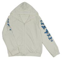 Bílá propínací mikina s motýly na rukávech a kapucí Shein