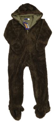 Nové - Hnědá chlupatá podšitá kombinéza s kapucí s oušky Lupilu