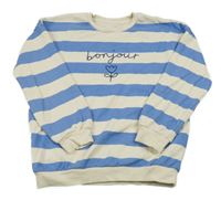 Světlebéžovo-modrá pruhovaná mikina s nápisem a květinou George