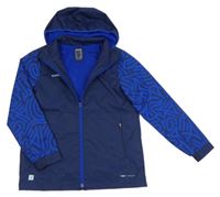 Tmavomodro-safírová šusťáková sportovní funkční bunda se vzorem a kapucí Kipsta