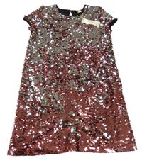 Nové - Stříbrno-růžové flitrové slavnostní šaty Primark