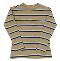 Hnědo-modro-černé pruhované triko