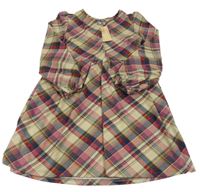 Nové - Pískovo-červeno-tmavomodré kostkované šaty