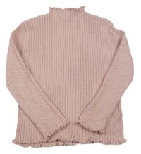 Růžový třpytivý žebrovaný svetr Tu