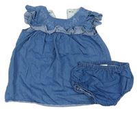 2 set - Modré lehké riflové šaty s volánkem + kalhotky pod šaty Matalan