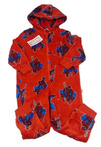 Nové - červená plyšová kombinéza se Spidermanem a kapucí M&S