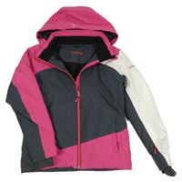 Šedo-růžovo-bílá funkční lyžařská bunda s kapucí 