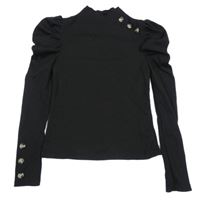 Černé žebrované triko s knoflíky shein