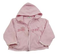 Růžová fleecová propínací mikina s nápisem a kapucí 