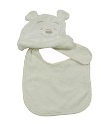 2 set - bílá sametová čepice s Púem + smetanový froté bryndák 