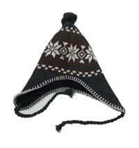 Šedo-hnědá pletená vzorovaná čepice s bambulí 