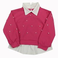 Růžovo-bílá halenka s perličkami a límečkem Shein