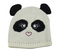 Smetanovo-černá pletená čepice s pandou 