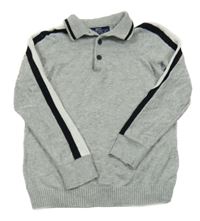 Šedý melírovaný lehký svetr s černým pruhem a límečkem Matalan