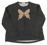 Tmavošedá třpytivá mikina s motýlkem Zara