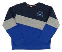 Modro-šedo-tmavomodrá mikina 