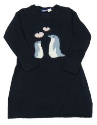 Tmavomodré pletené šaty s obrázkem Lupilu