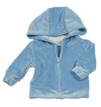 Modrá žebrovaná sametová propínací mikina s kapucí 