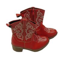 Nové - červené kotníkové koženkové boty s výšivkami vel. 26