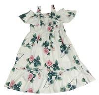 Smetanové květované šaty s volánkem Shein
