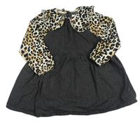 Antracitovo-béžové riflovo/teplákové šaty s leopardím vzorem Next