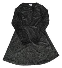 Černo-stříbrné puntíkaté sametové šaty Zara