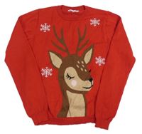 Červený svetr s jelínkem Primark