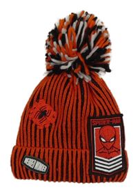 Oranžovo-černá žebrovaná čepice se Spidermanem a bambulí George