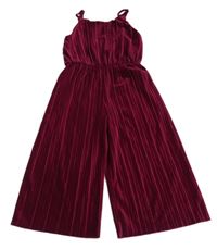 Vínový sametový kalhotový žebrovaný overal M&S