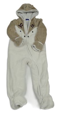 Bílo-béžová plyšová podšitá kombinéza s čumákem a kapucí - sob Lupilu