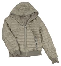 Béžová šusťáková oboustranná zimní bunda s kapucí 