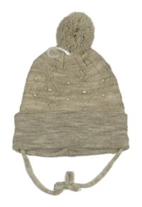 Nové - Béžová čepice s perlami a bambulí 