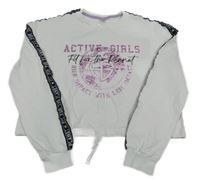 Bílo-růžovo-černá crop mikina s nápisy C&A