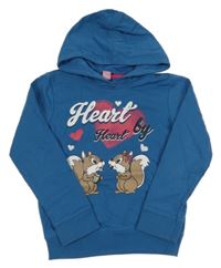 Modrá mikina s veverkami a nápisy a kapucí Dopodopo