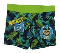 Tmavomodro-zelené nohavičkové plavky s listy a Mickeym Disney