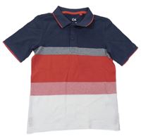 Tmavomodro-cihlovo-bílé polo tričko C&A