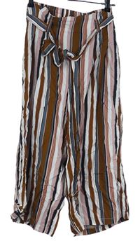 Dámské barevně pruhované culottes kalhoty s páskem Primark 