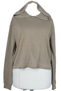 Dámské hnědé žebrované crop triko s kapucí Primark 