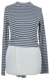 Dámské šedo-bílé proužkované žebrované crop triko Primark 