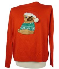 Dámský červený svetr s buldokem Primark 